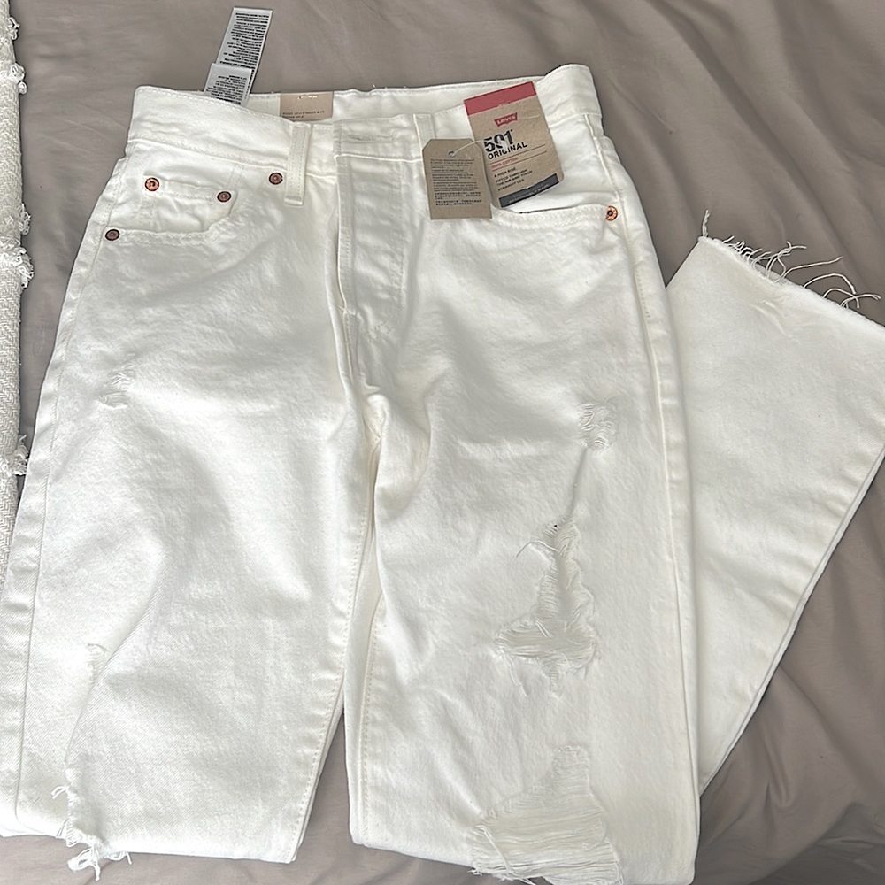 Levi’s white 501’s